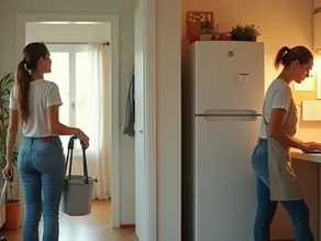 Divisão visual mostrando diarista e empregada doméstica com rotinas diferentes