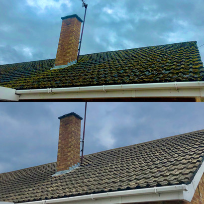 Roof Moss Removal and Soft Washing Before and after