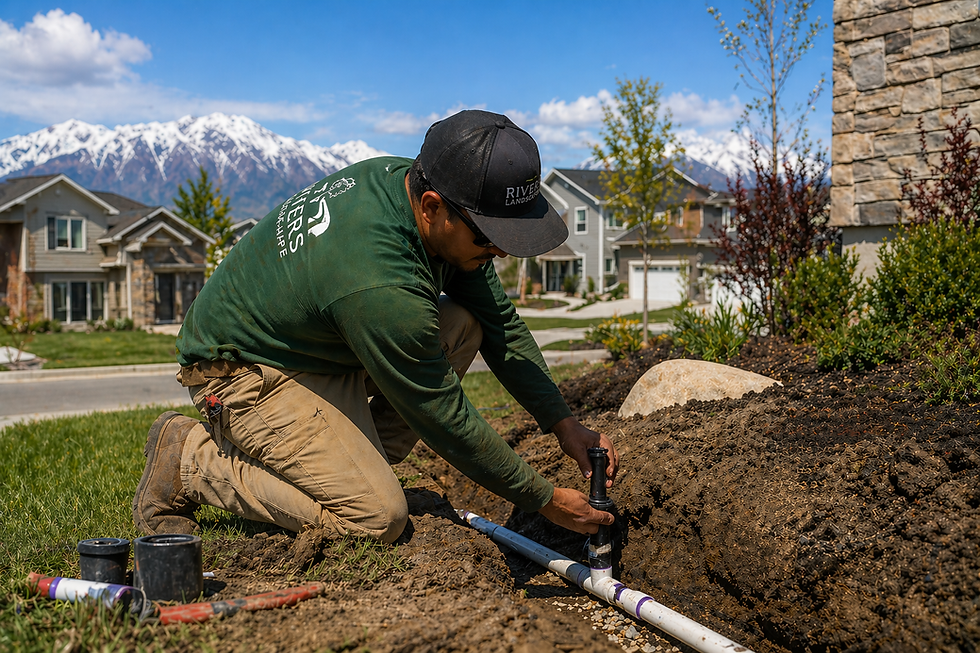 A man installing a sprinkler system in Utah.
