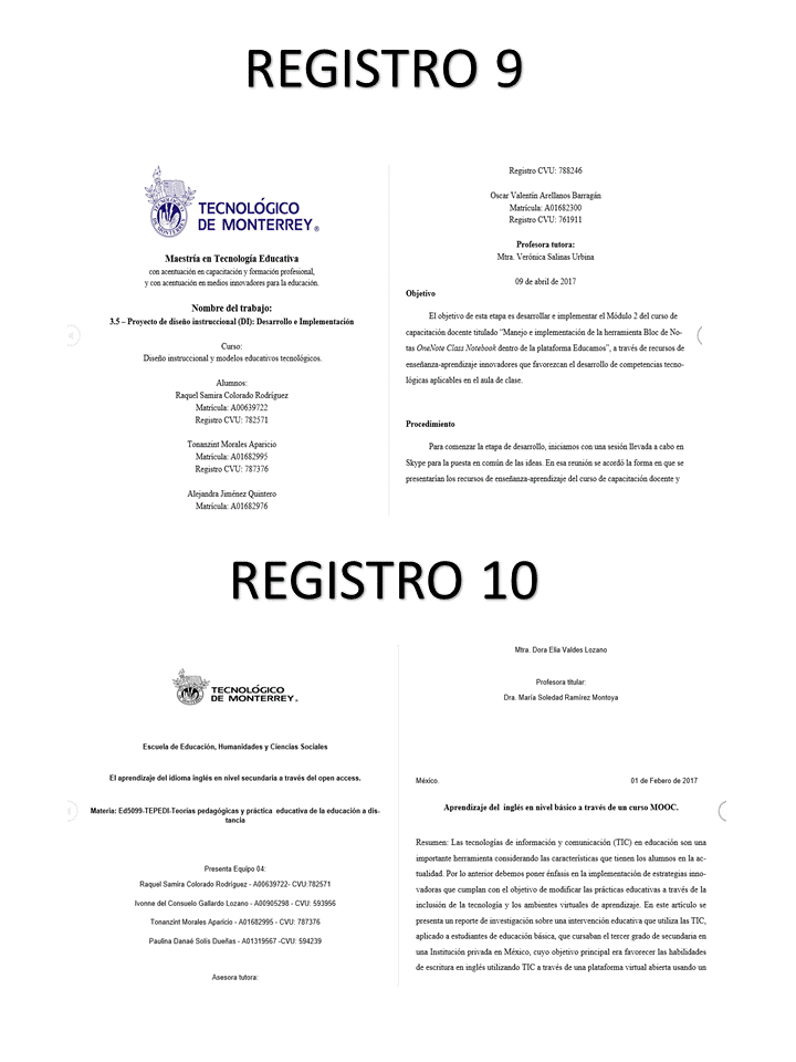 Pareo de registro 9 y 10