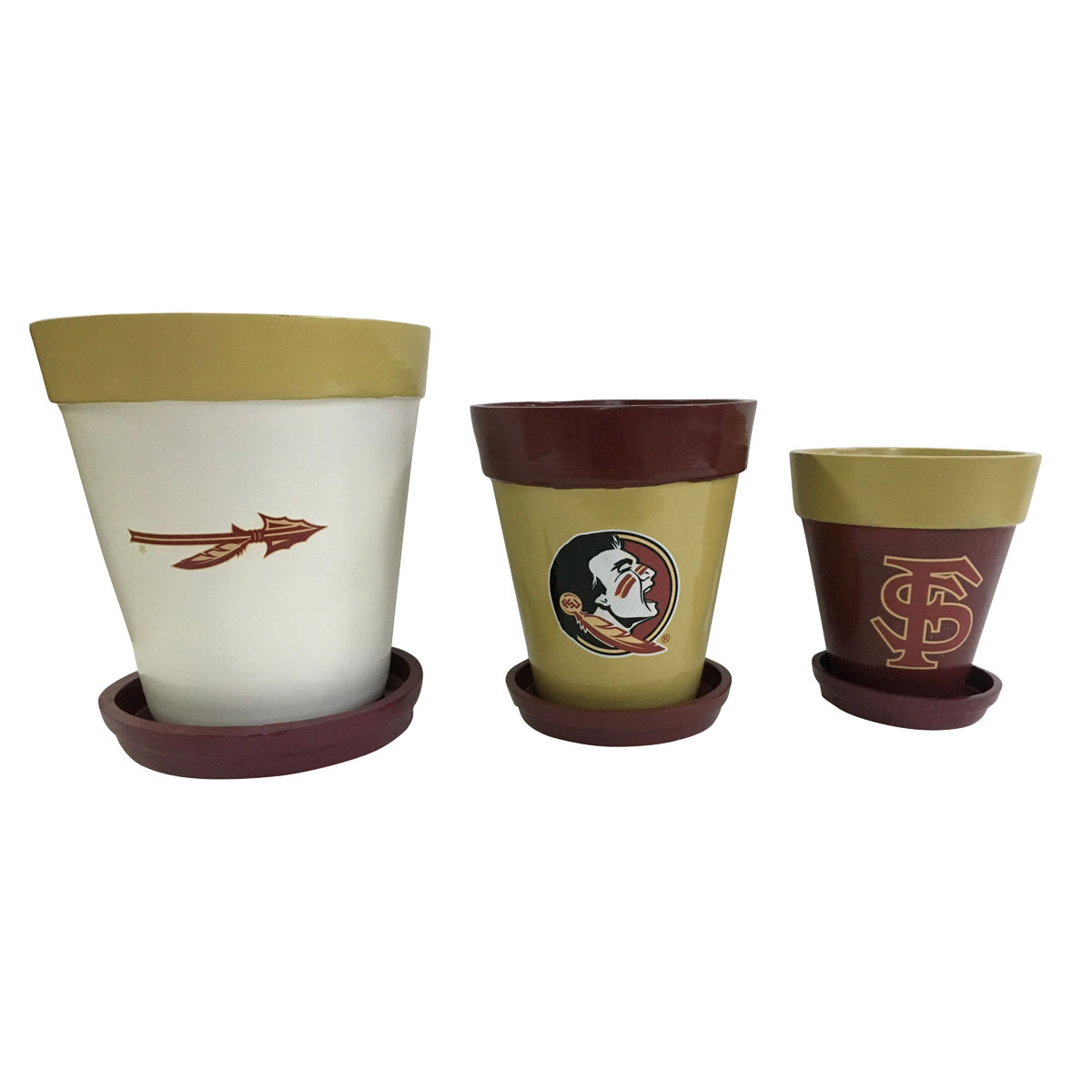 Florida State Seminoles Set of 3 Flowerpots With Saucers