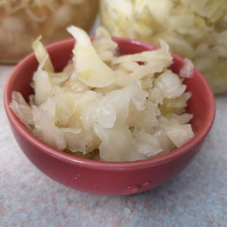 close up on homemade sauerkraut