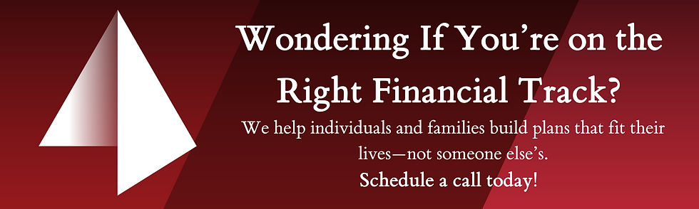 Red gradient background with white paper boat graphic. Text: "Wondering If You’re on the Right Financial Track? Schedule a call today!"