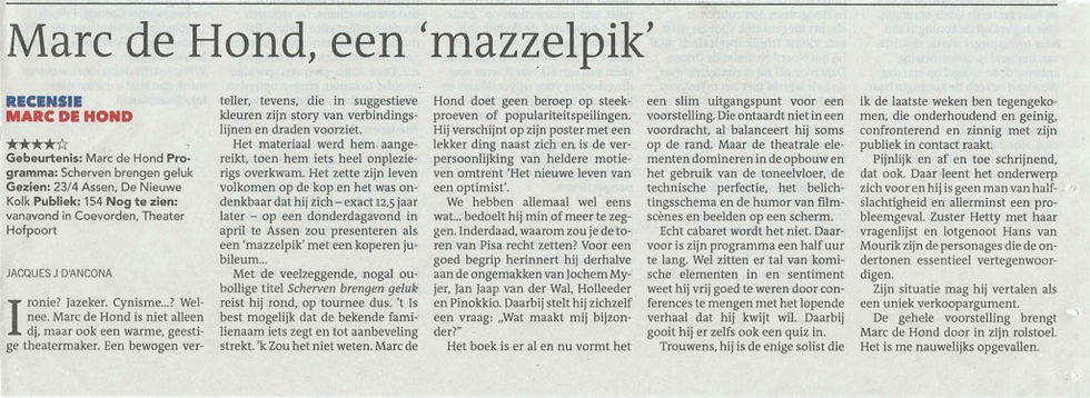 Dagblad van het Noorden - recensie door Jacques d'Ancona Scherven Brengen Geluk