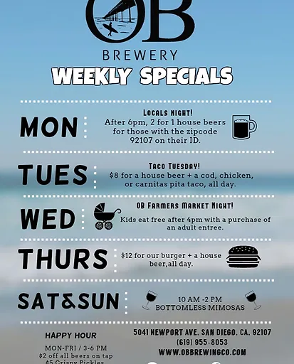 Ocean Beach Brewery Happy Hour Specials
