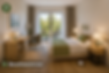 Modernes Bewohnerzimmer mit Bett, Schreibtisch und Balkon