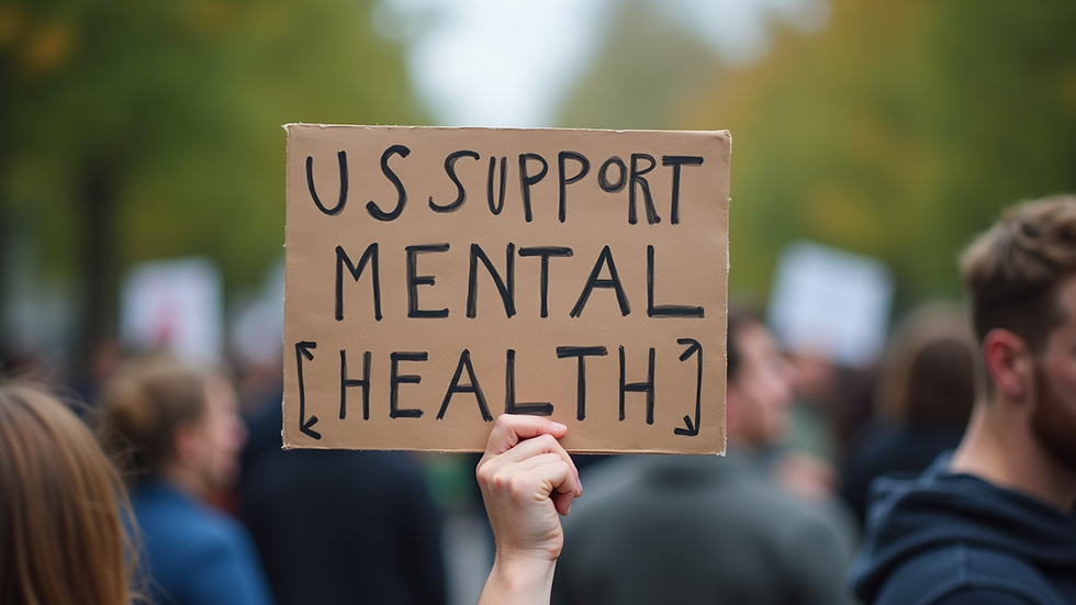 Close-up view of a person holding a support sign at a mental health awareness event