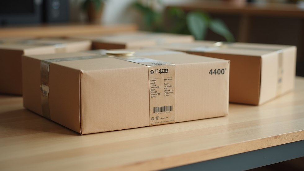 Eye-level view of a sealed package ready for shipping