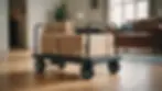 Eye-level view of a moving dolly ready to transport heavy furniture
