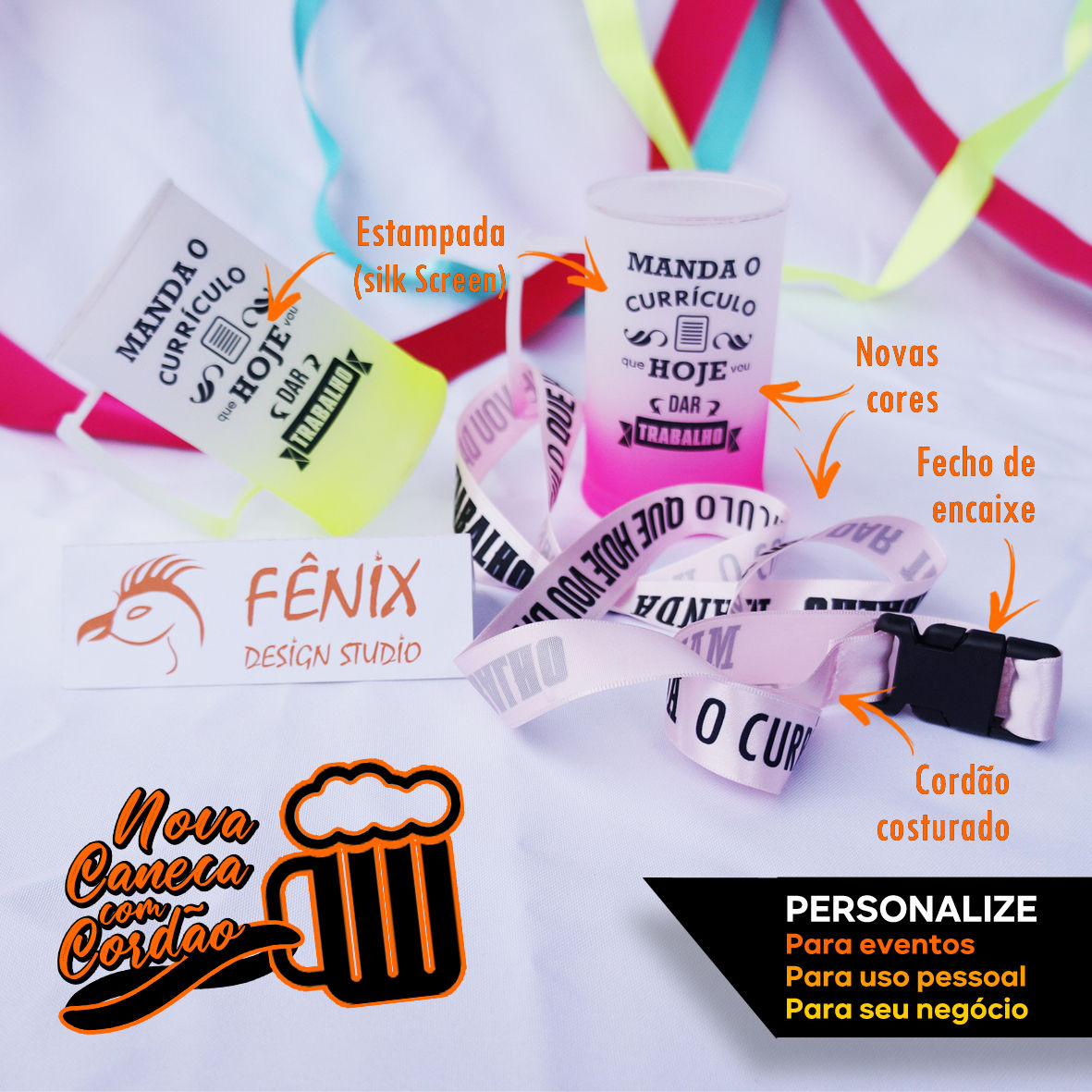 Nova Caneca Chopp Drink Degradê Com Cordão