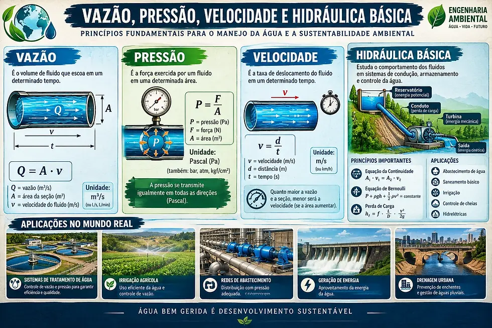 Vazão, pressão, velocidade e hidráulica básica
