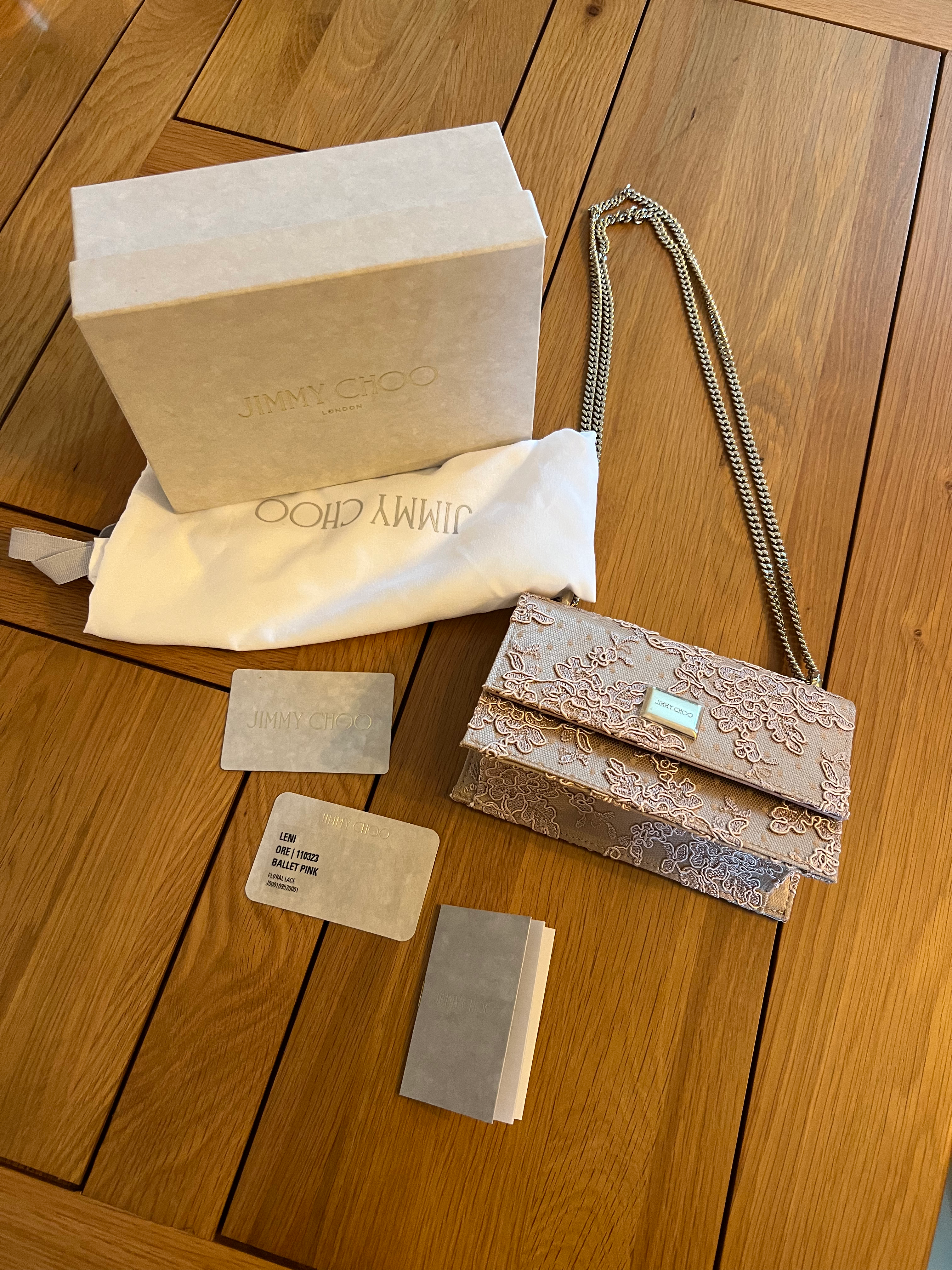 JIMMY CHOO Leni Floral Lace Bag In Ballet Pink With Box 