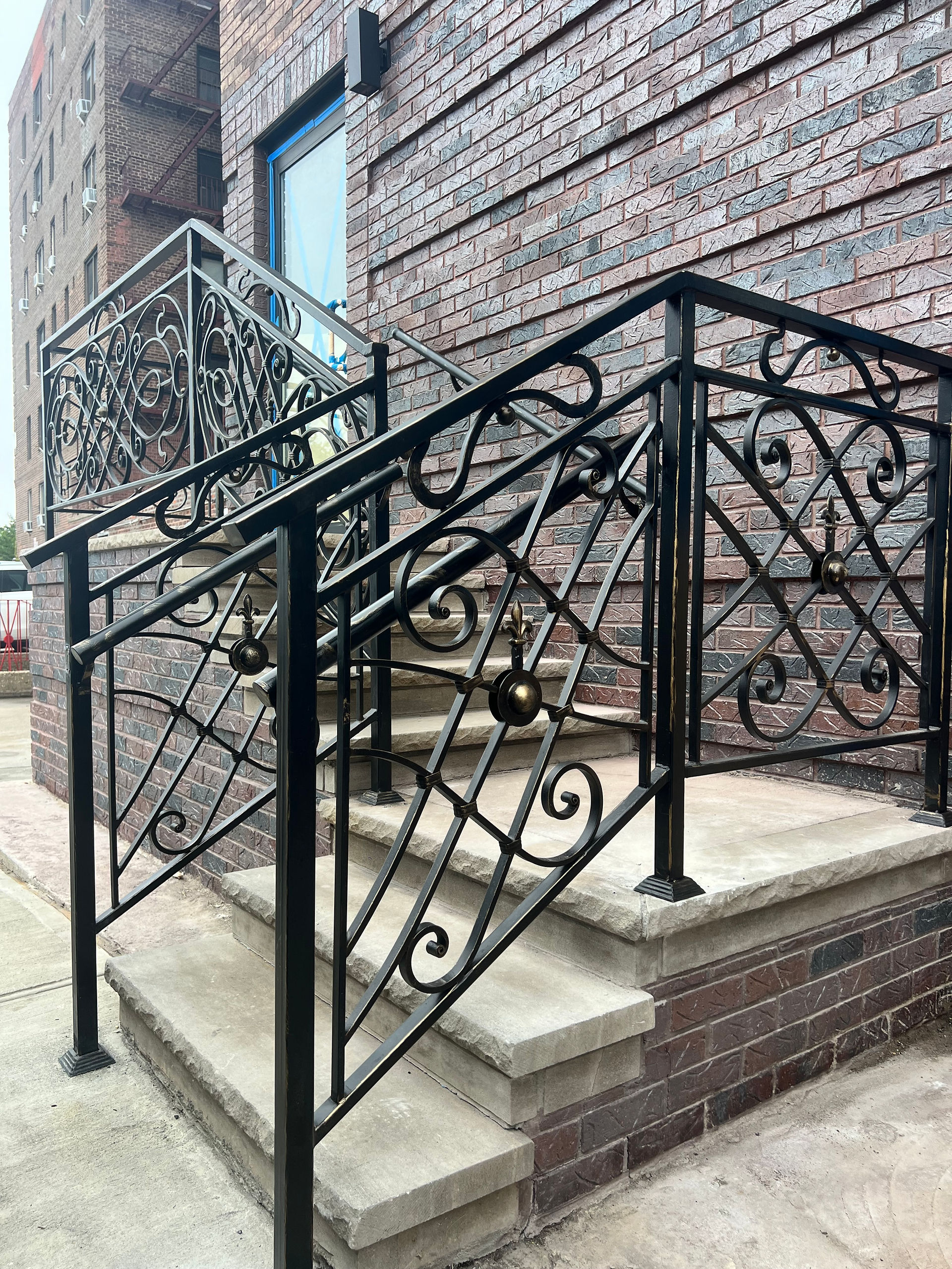 elegant railings with golden accents. 