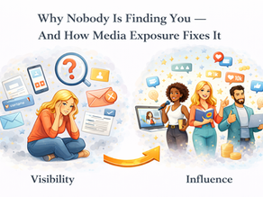 CTR Media Network blog graphic showing the title Why Nobody Is Finding You And How Media Exposure Fixes It with network stats including 1.8 million views 175 countries and 3.6 billion potential households.