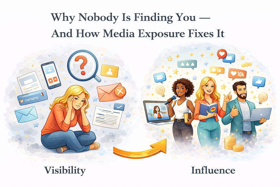 CTR Media Network blog graphic showing the title Why Nobody Is Finding You And How Media Exposure Fixes It with network stats including 1.8 million views 175 countries and 3.6 billion potential households.