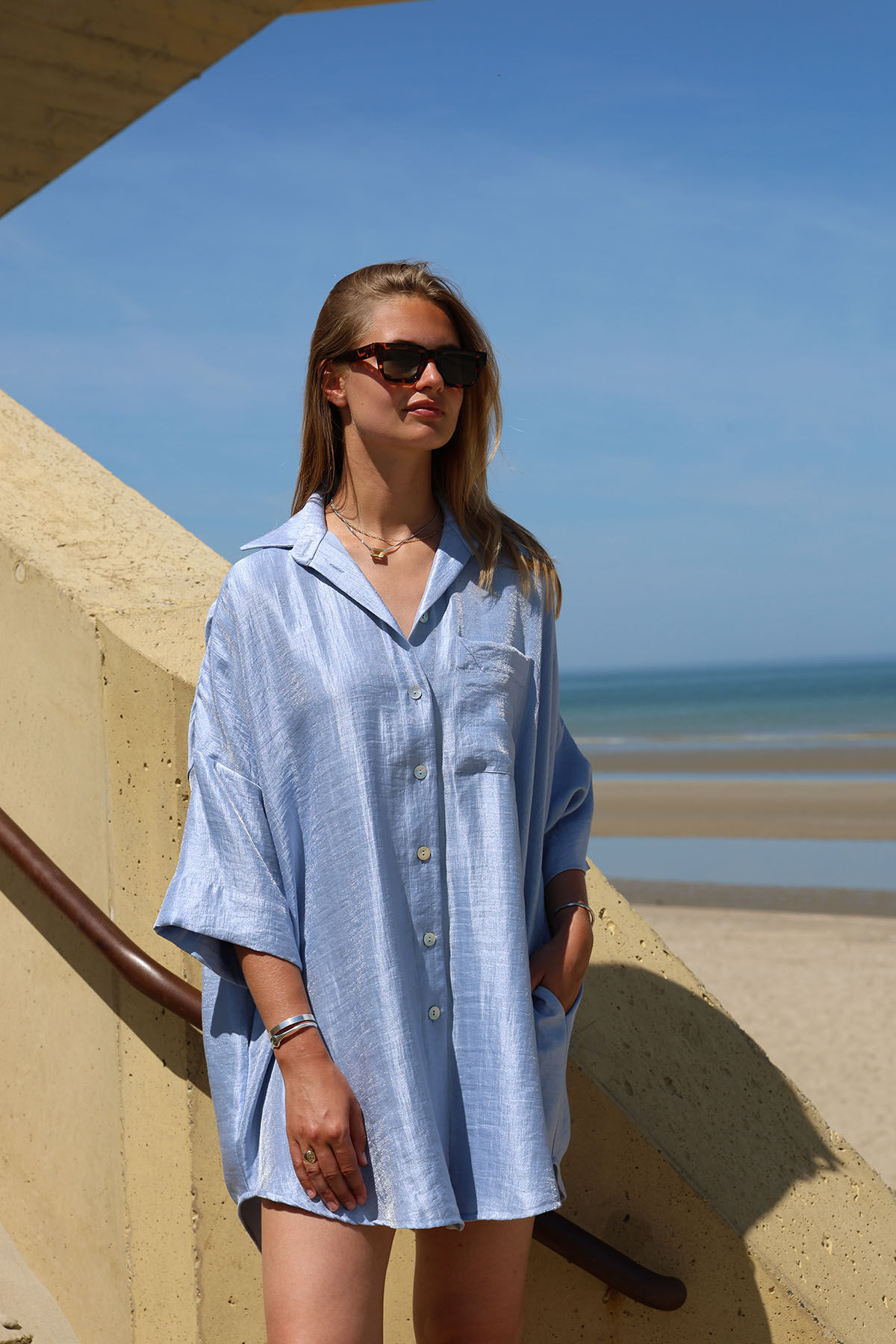 Doris dress - Lurex sky blue