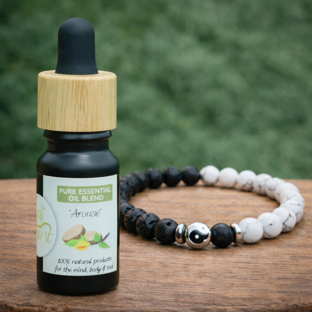 White Howlite Yin & Yang Lava Stone Bracelet + 'Arouse' Essential Oil