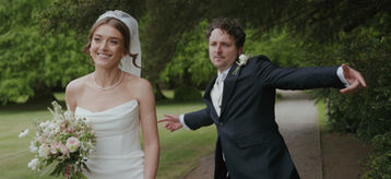 Groom having fun with bride