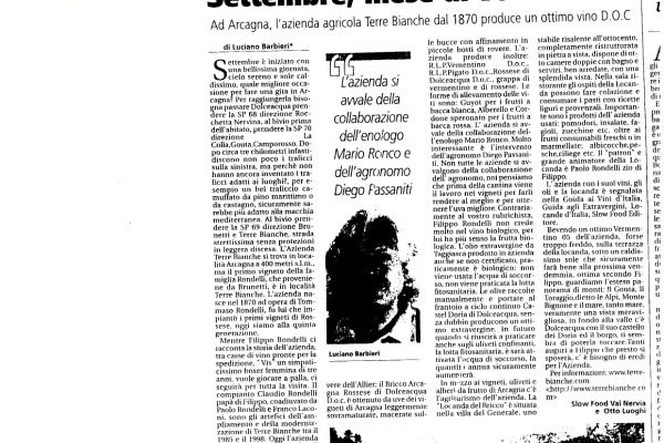 Ritaglio stampa: Riviera, 2006 - Terre Bianche, Dolceacqua
