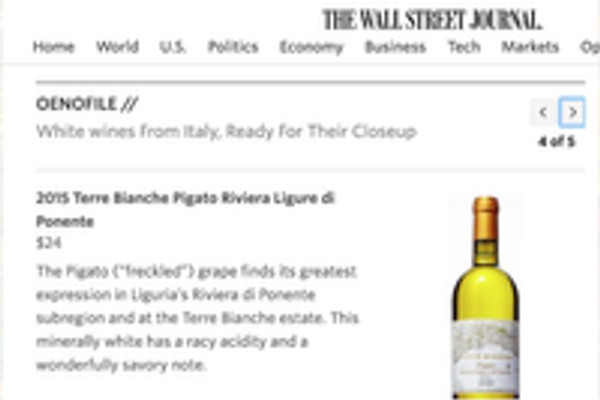Ritaglio stampa: Wall Street Journal, 2017 - Terre Bianche, Dolceacqua
