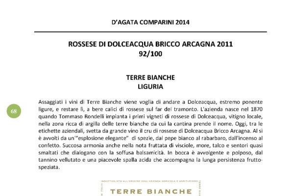 Ritaglio stampa: Guida D'Agata Comparini, 2014 - Terre Bianche, Dolceacqua
