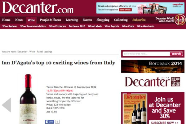 Ritaglio stampa: Decanter, 2015 - Terre Bianche, Dolceacqua