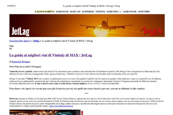 Ritaglio stampa: Max, 2013 - Terre Bianche, Dolceacqua