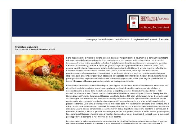 Ritaglio stampa: Bibenda, 2013 - Terre Bianche, Dolceacqua