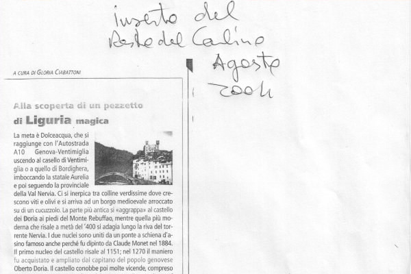Ritaglio stampa: Il Resto del Carlino, 2004 - Terre Bianche, Dolceacqua
