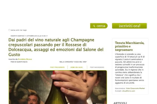 Ritaglio stampa: Vinix, 2016 - Terre Bianche, Dolceacqua