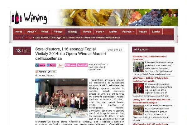 Ritaglio stampa: Wining, 2014 - Terre Bianche, Dolceacqua