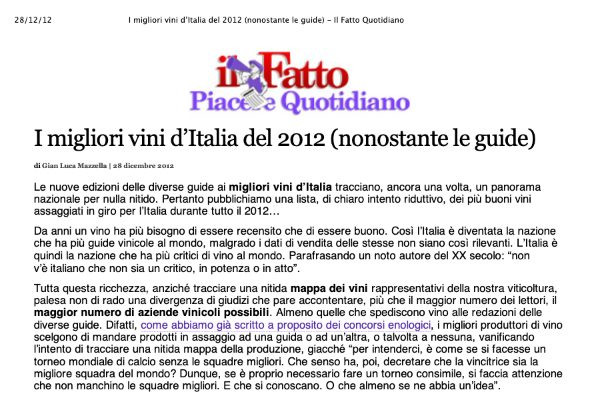 Ritaglio stampa: Il Fatto Quotidiano, 2012 - Terre Bianche, Dolceacqua