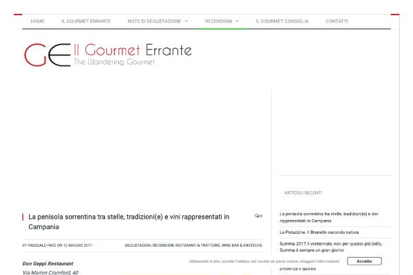 Ritaglio stampa: Il Gourmet Errante, 2017 - Terre Bianche, Dolceacqua