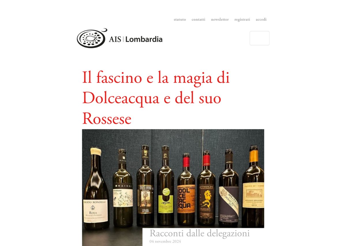 Articolo di AIS Lombardia (2024) su Terre Bianche e il Rossese di Dolceacqua