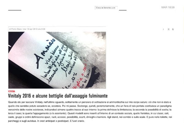Ritaglio stampa: Intravino, 2016 - Terre Bianche, Dolceacqua
