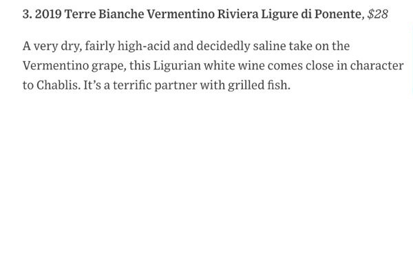 Ritaglio stampa: Wall Street Journal, 2020 - Terre Bianche, Dolceacqua
