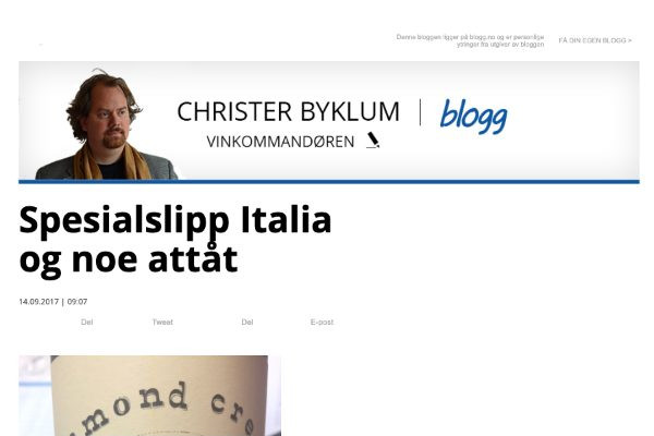 Ritaglio stampa: Vinkommandøren, 2017 - Terre Bianche, Dolceacqua