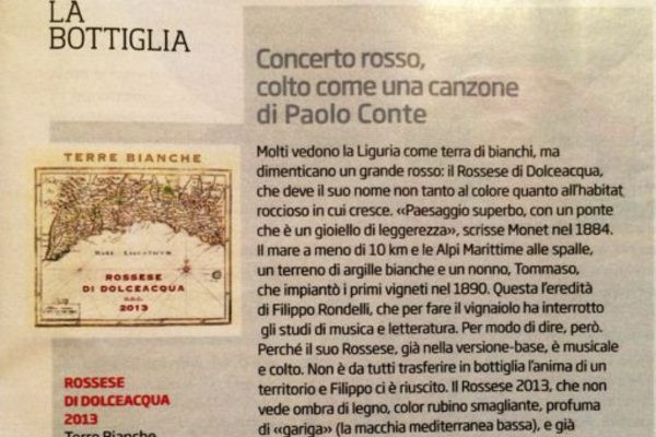 Ritaglio stampa: Il Venerdì di Repubblica, 2014 - Terre Bianche, Dolceacqua