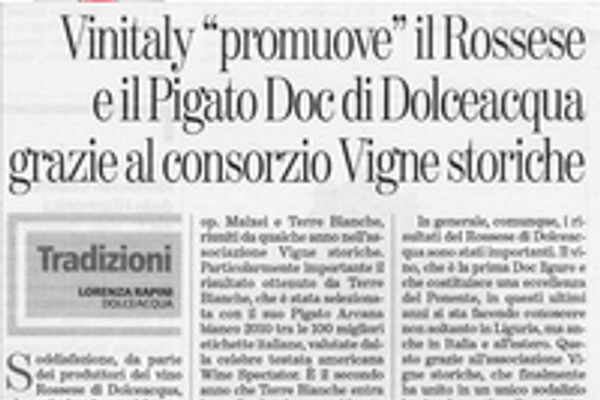 Ritaglio stampa: La Stampa, 2013 - Terre Bianche, Dolceacqua