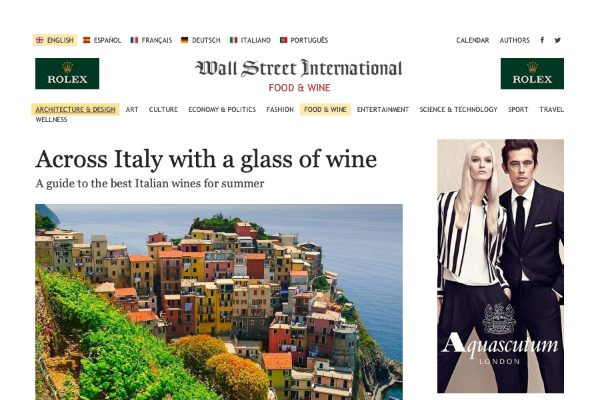 Ritaglio stampa: Wall Street International, 2014 - Terre Bianche, Dolceacqua