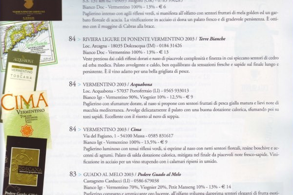 Ritaglio stampa: Bibenda, 2005 - Terre Bianche, Dolceacqua