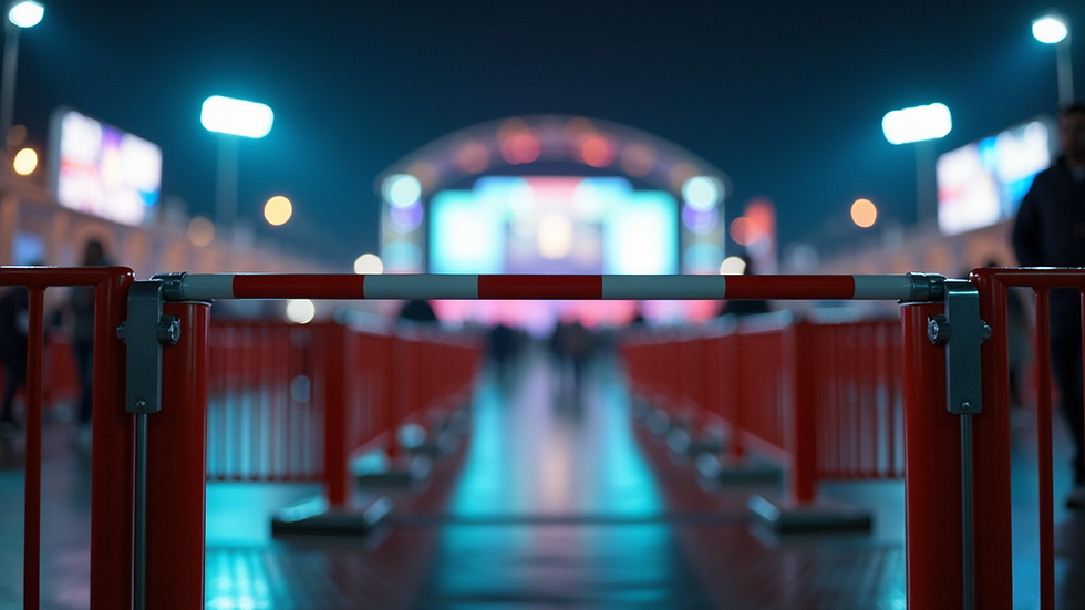 Close-up view of a barrier gate controlling access at an event venue
