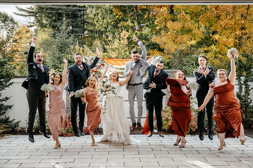 Wedding Party Celebrating in Outdoor Terrace Room at Bedford Event Center