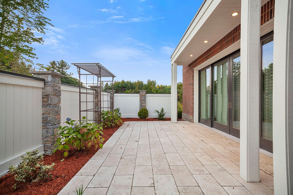 Outdoor Terrace Patio at Bedford Event Center with Landscaped Surroundings