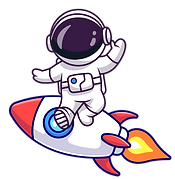 Cartoon astronaut riding a rocket in space