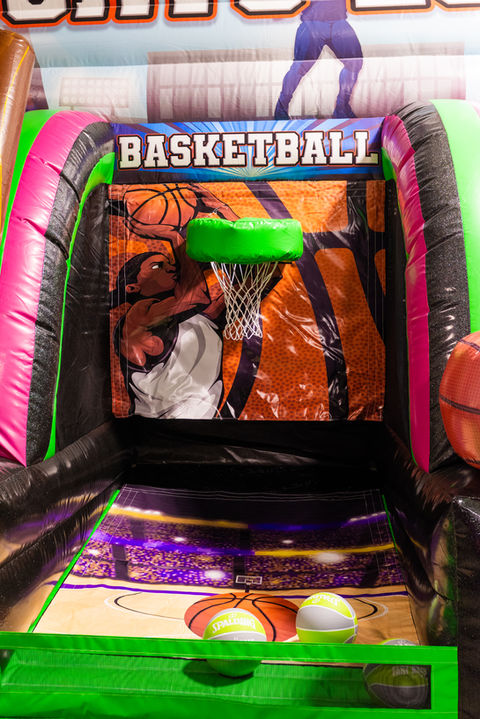 Inflatable basketball shooting game at Bounce City Idaho Falls.