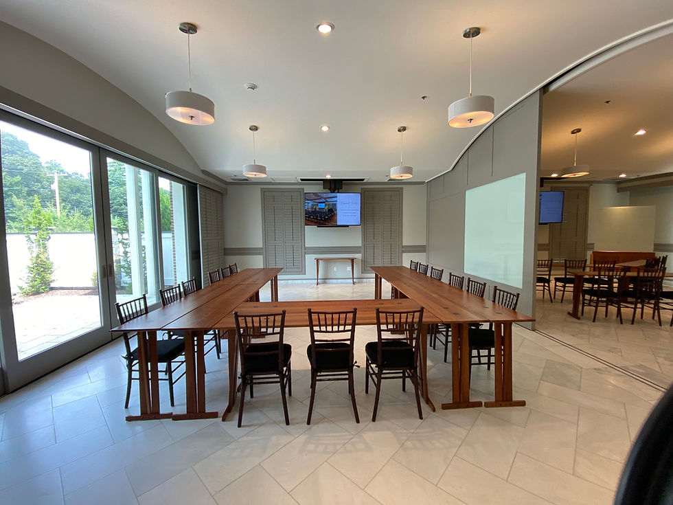 Terrace Room Setup with Tables for Intimate Events at Bedford Event Center
