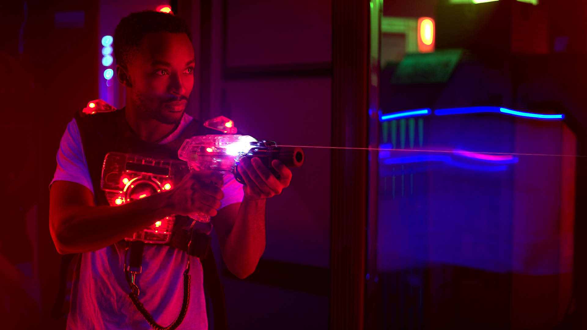 man playing laser tag 