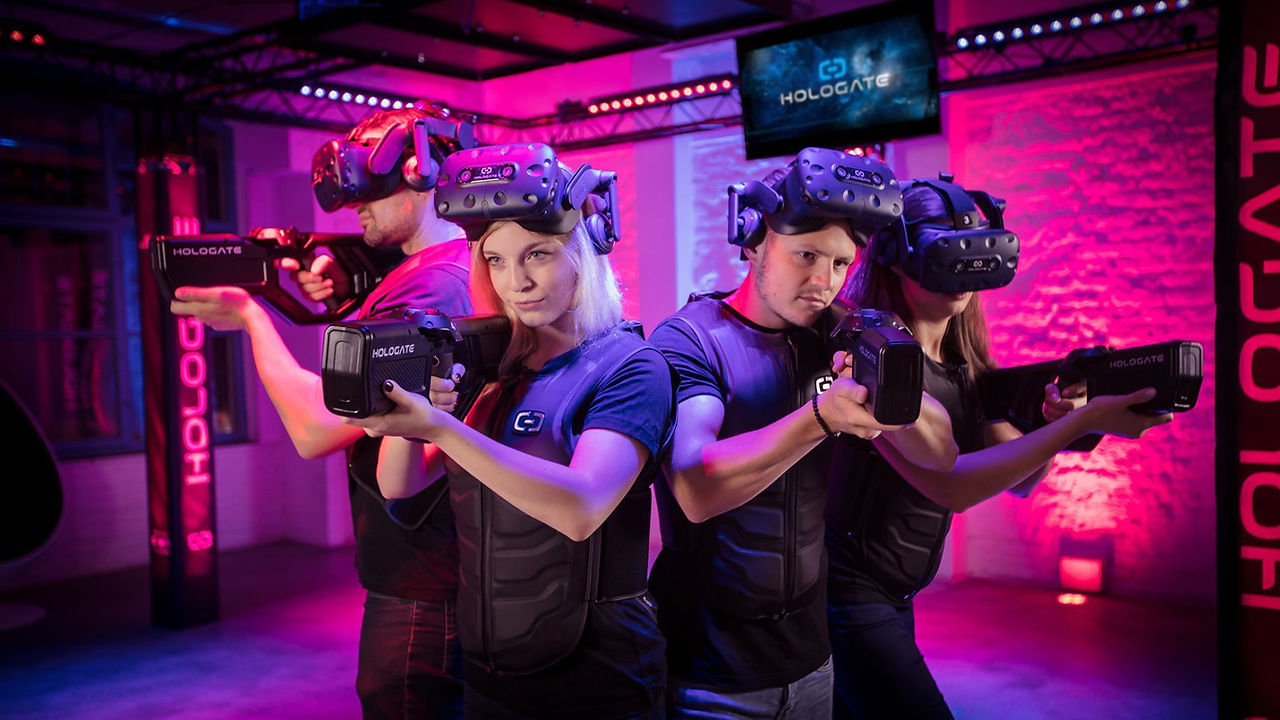 people playing laser tag at the fun lab
