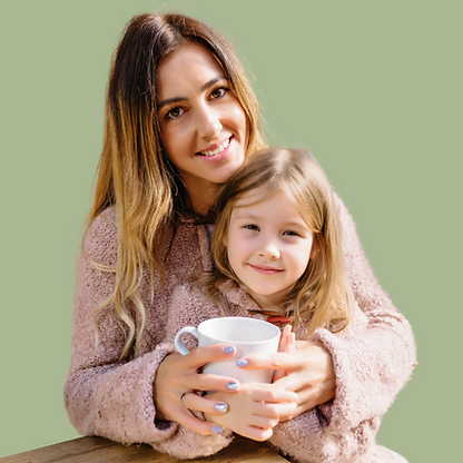 happy mom and daughter at a cafe